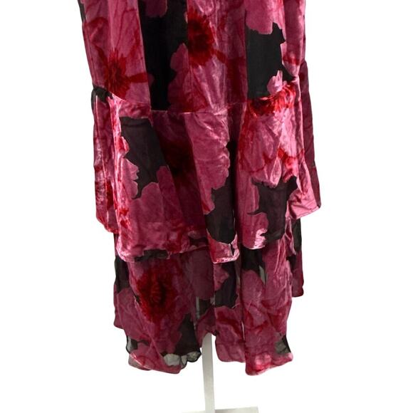 Hutch Floral Crushed Velvet High Low Ruffle Dress Pink Size 2 - Picture 12 of 13